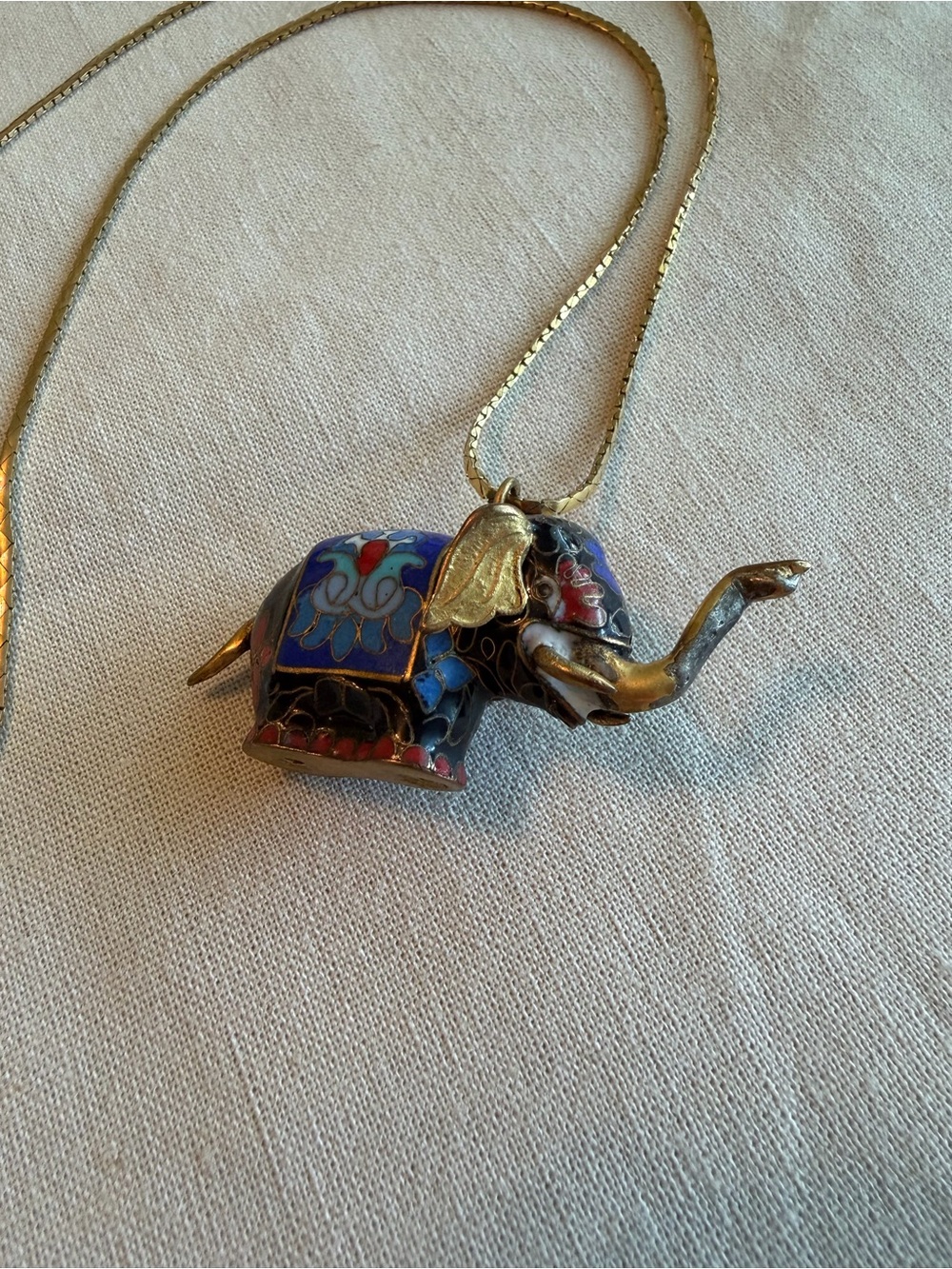 Enamel Elephant Pendant Necklace in Blue and Gold